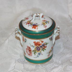 Vintage 2 Handle Porcelain Jam Jelly Jar  Floral